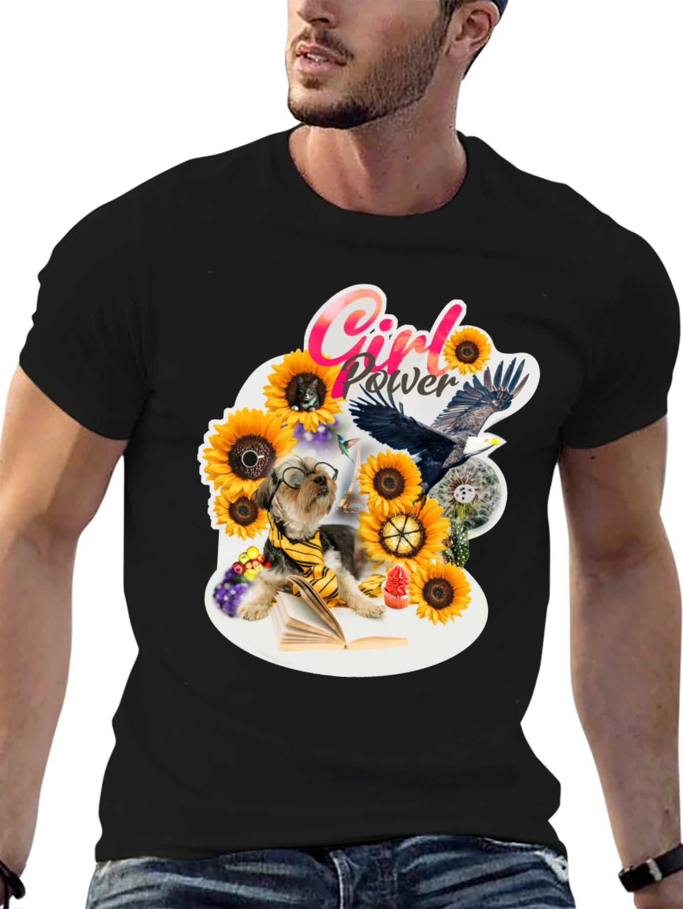 Girl Power Sunflower Dog T-Shirt