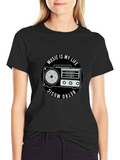 Retro Music is My Life Black Graphic Tee