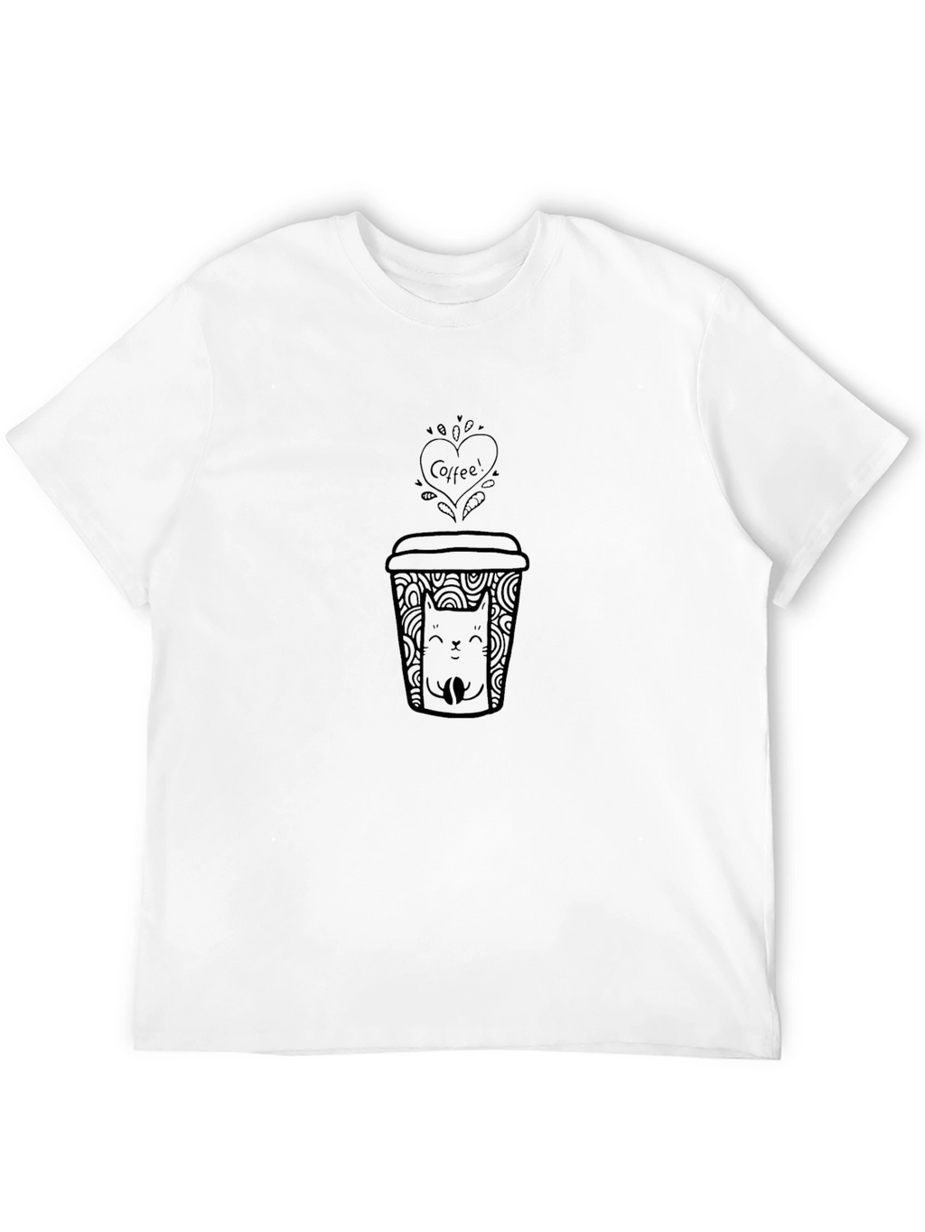 Coffee & Cat Graphic T-Shirt - Black