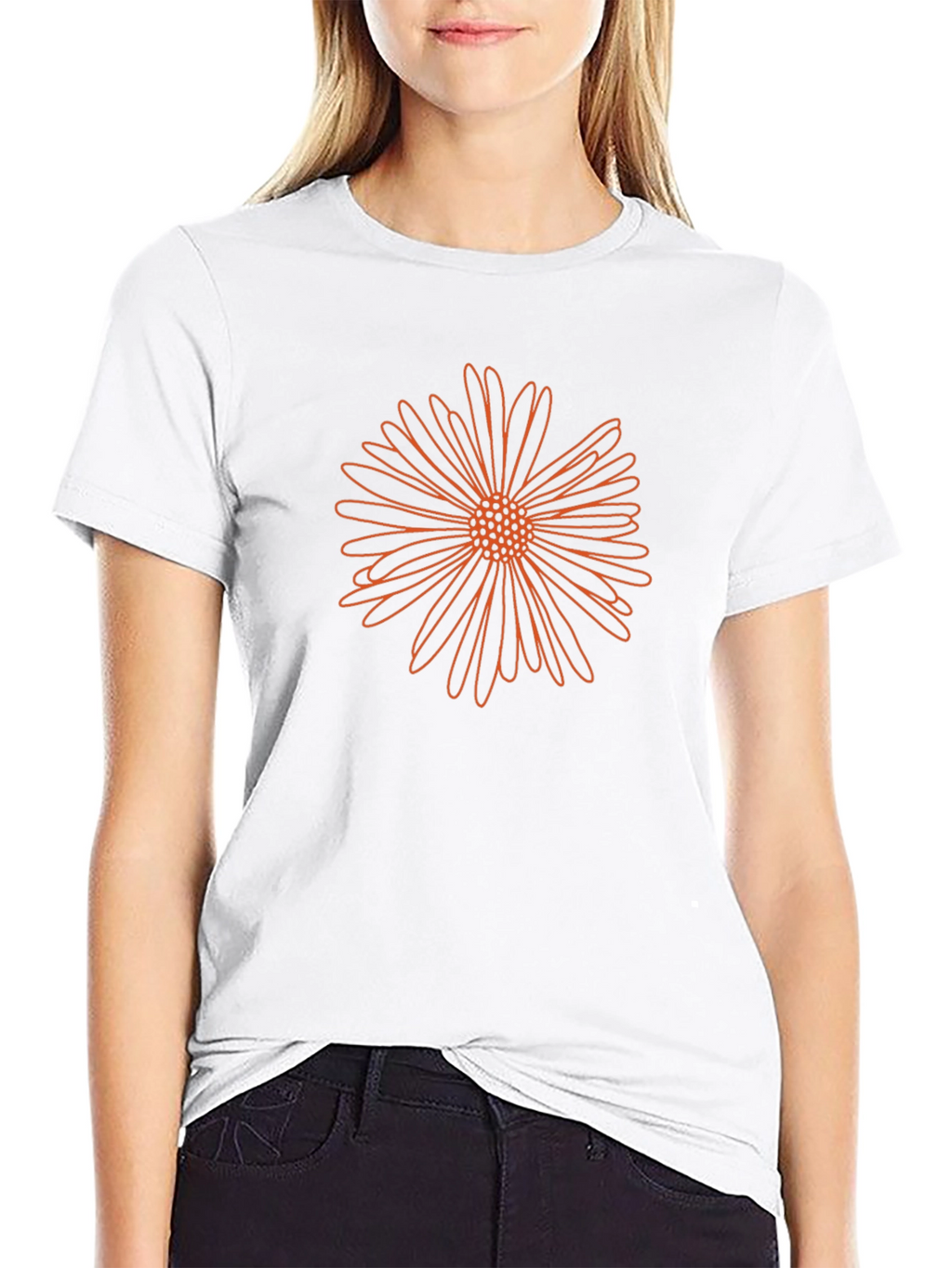 Mens Black T-Shirt with Orange Flower Design
