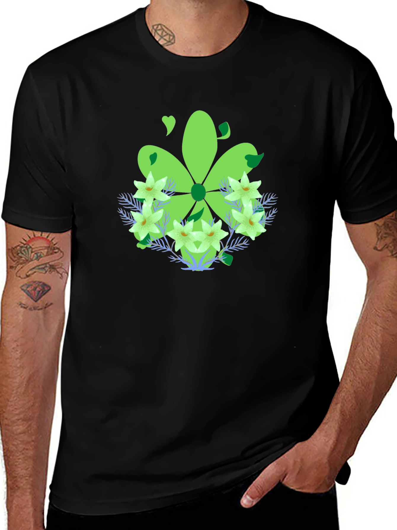 Green Floral Graphic T-Shirt