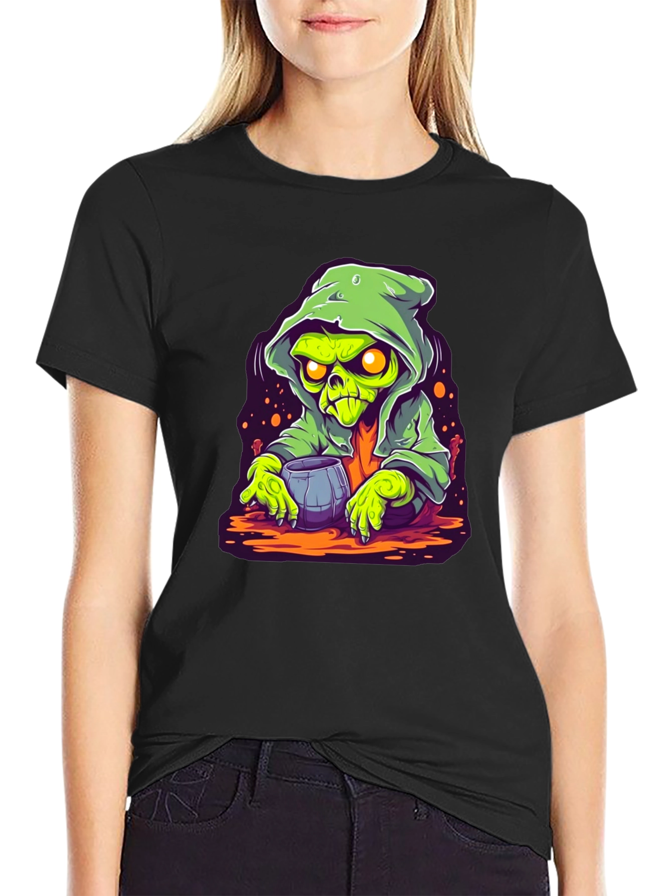 Grim Reaper Cartoon Graphic Black T-Shirt
