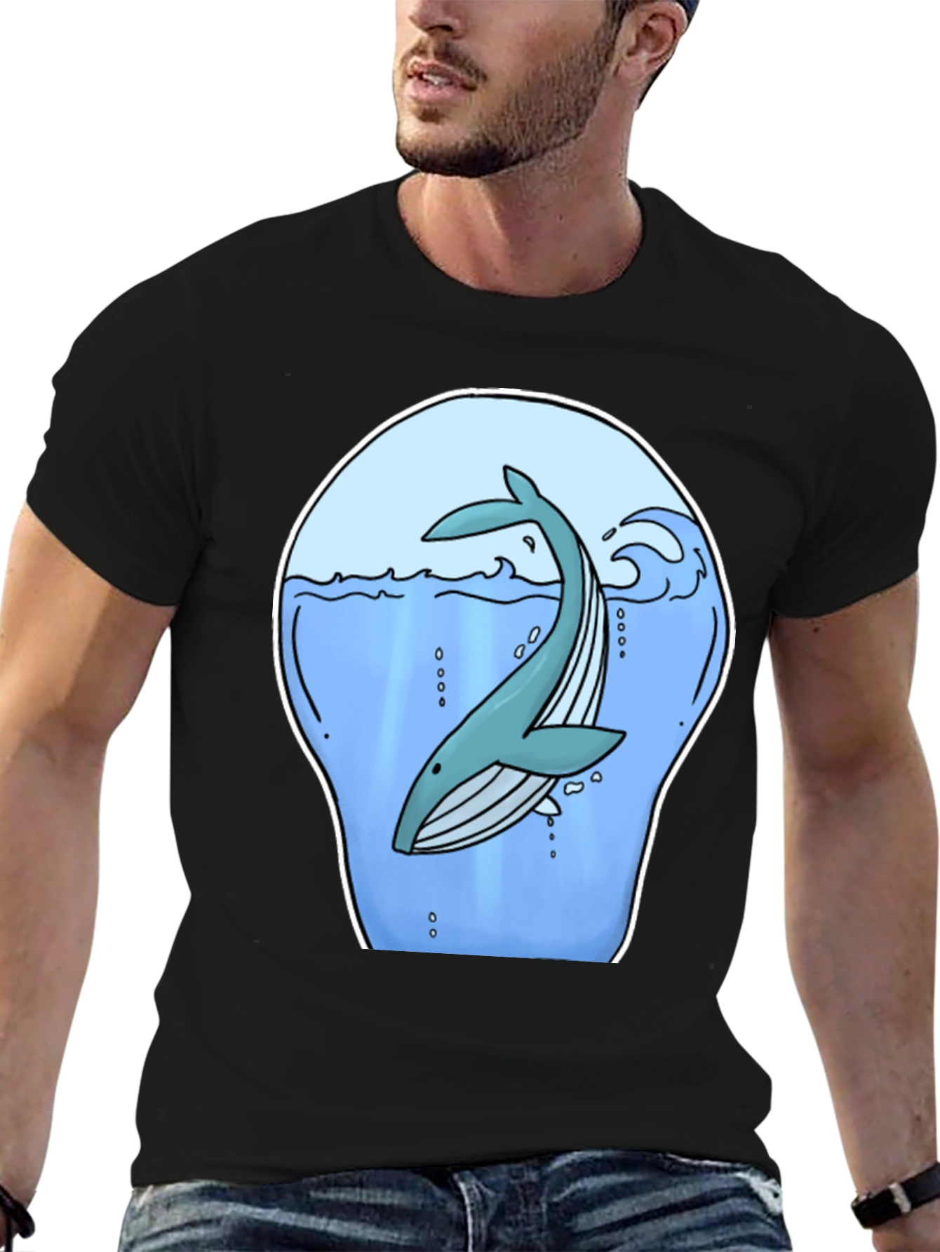 Whale Graphic Print Black T-Shirt