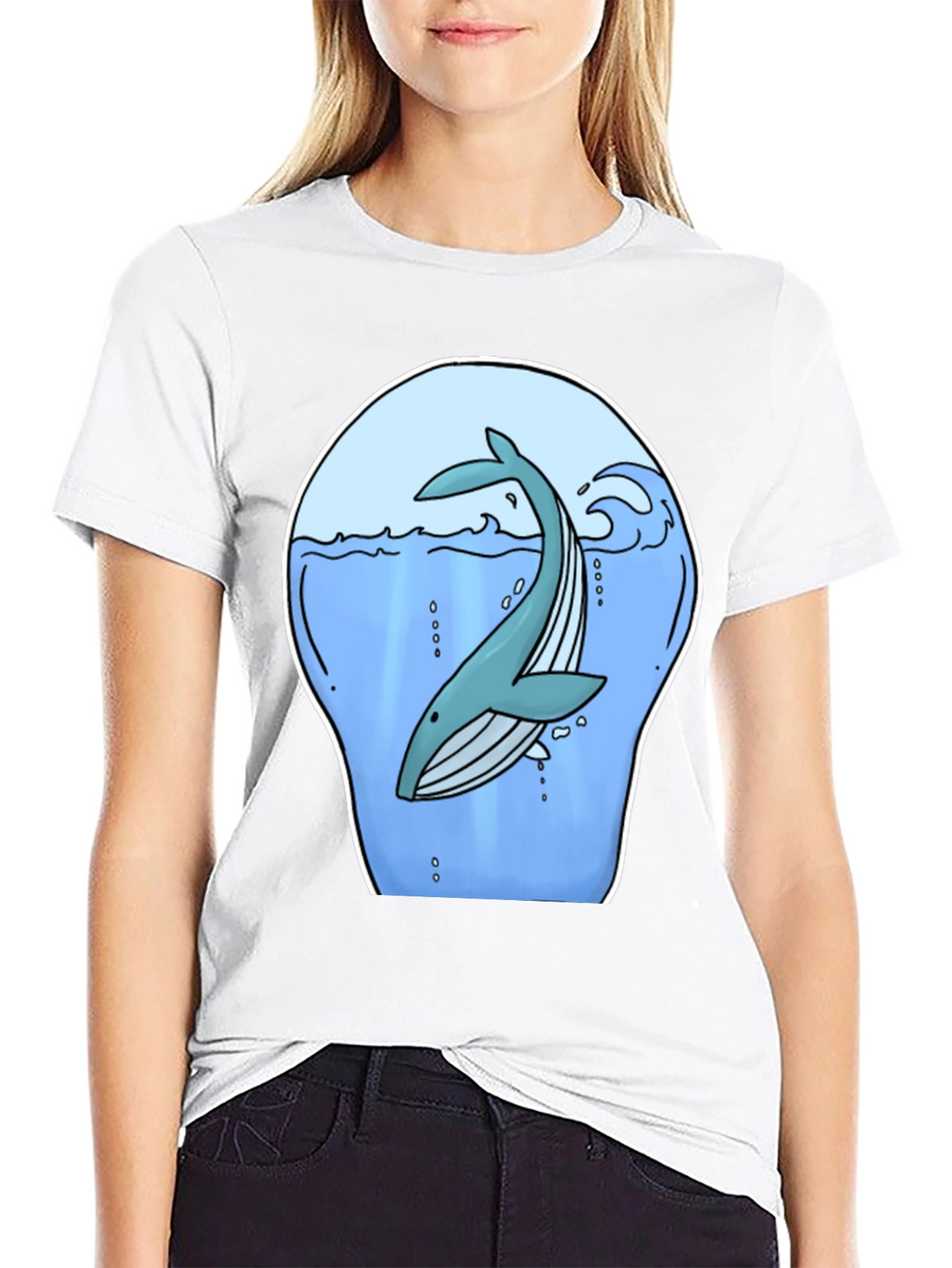 Whale Graphic Print Black T-Shirt