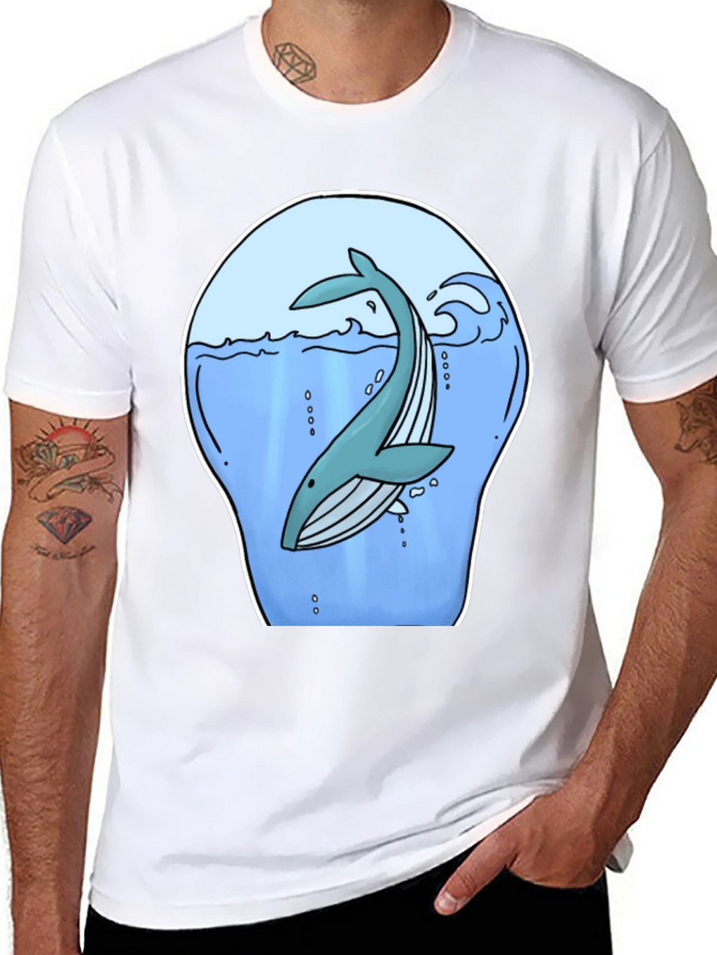 Whale Graphic Print Black T-Shirt