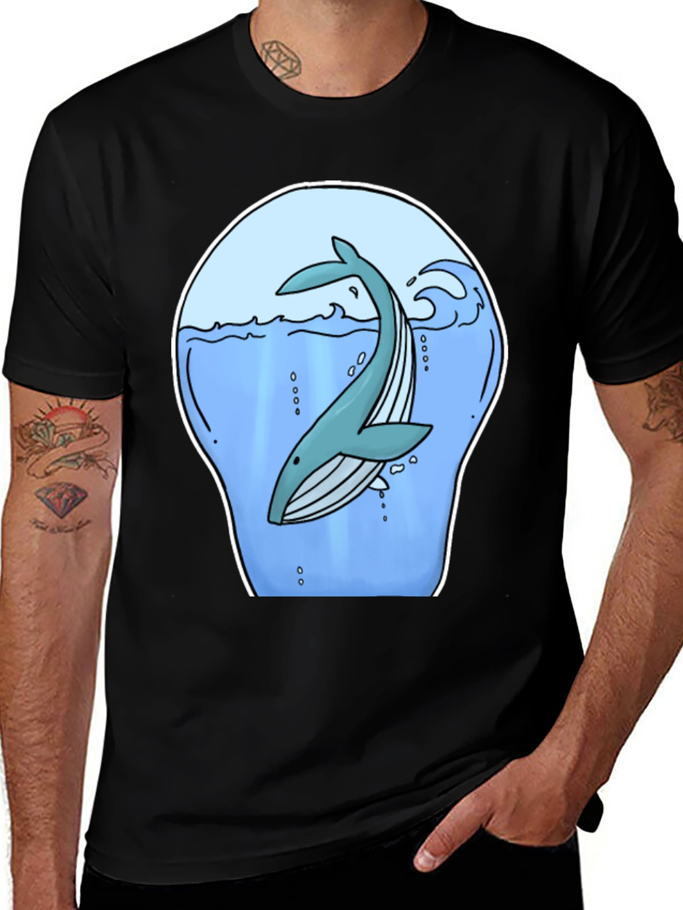 Whale Graphic Print Black T-Shirt
