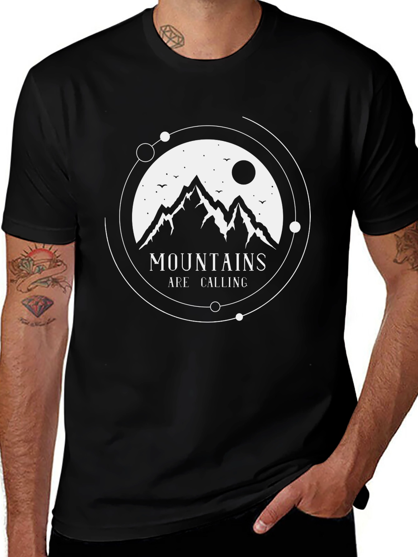Mountains Are Calling Black Graphic Tee