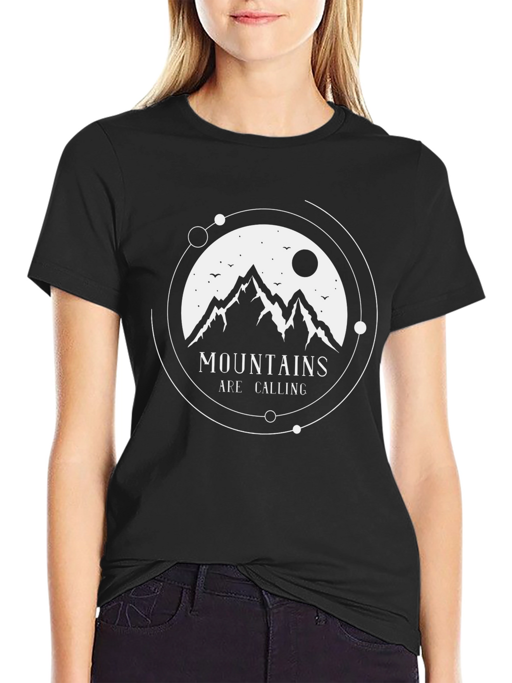 Mountains Are Calling Black Graphic Tee