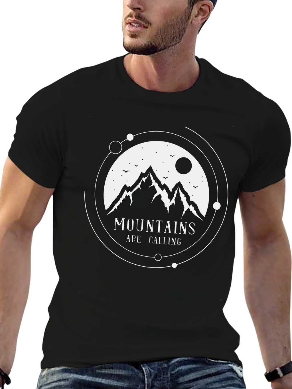 Mountains Are Calling Black Graphic Tee