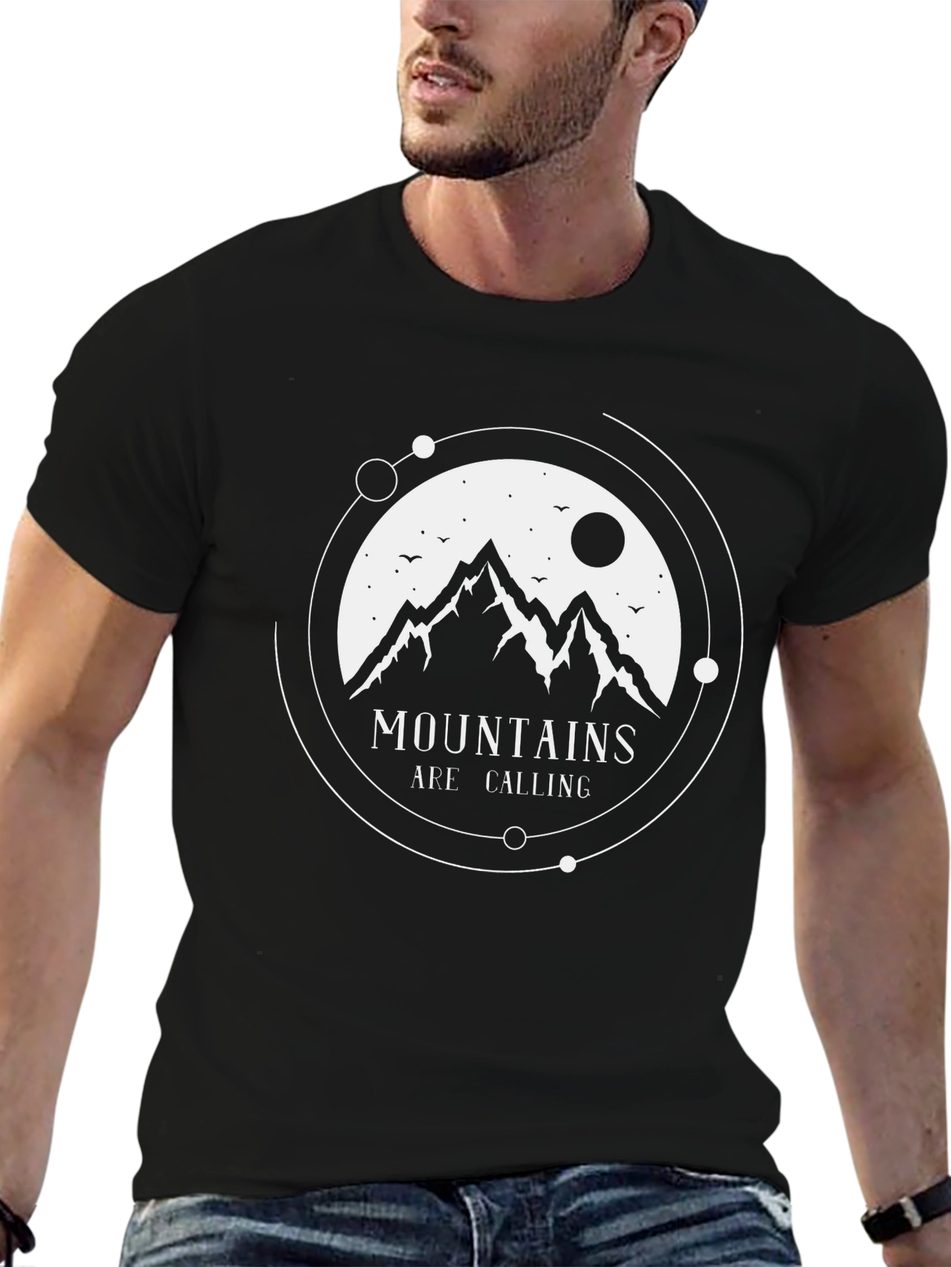 Mountains Are Calling Black Graphic Tee