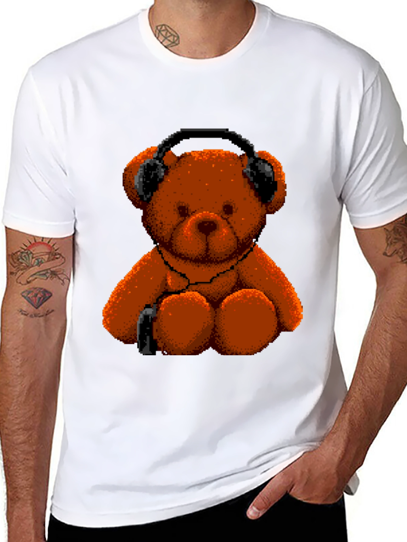 Pixel Teddy Bear T-Shirt - Music Lover Tee