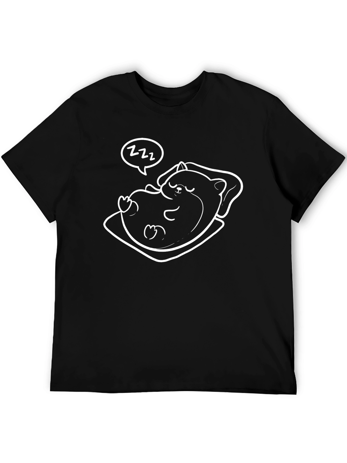 Cute Sleeping Hamster Graphic Tee - Black