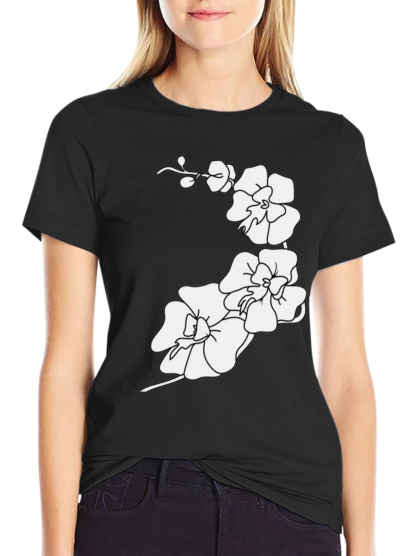 Orchid Flower Print Tee - Casual Style