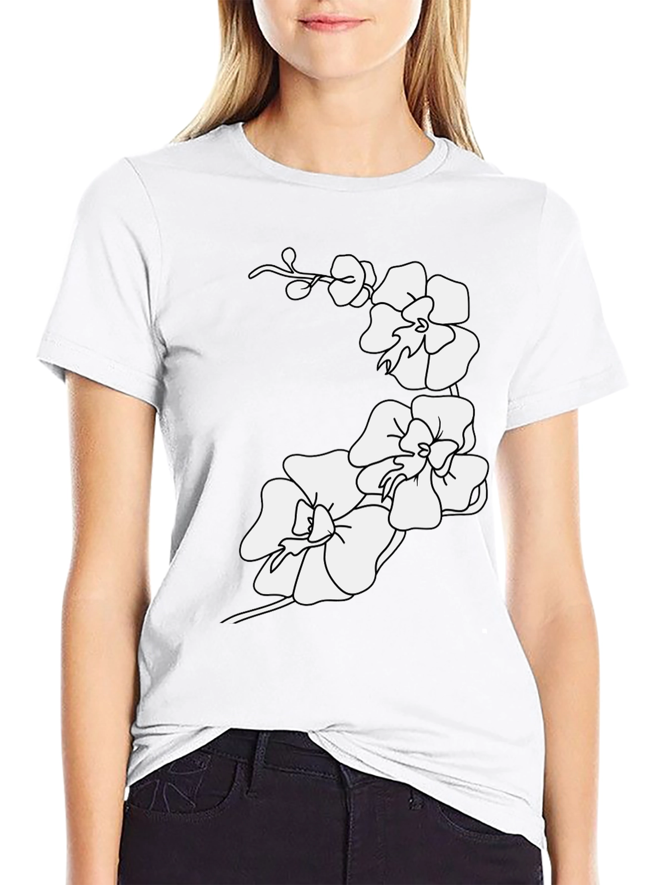 Orchid Flower Print Tee - Casual Style