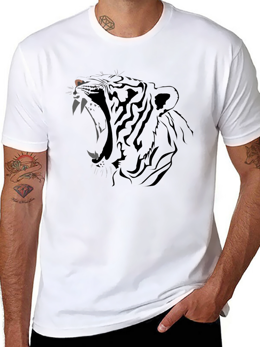 Mens Black Graphic Tee - Roaring Tiger Design