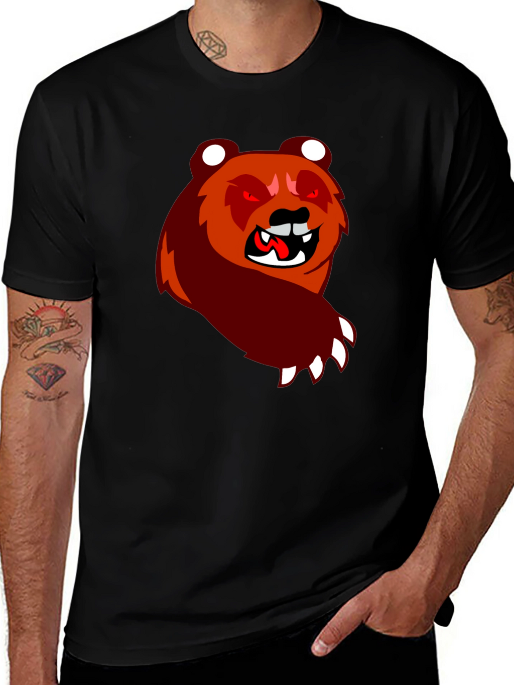 Cartoon Bear Graphic Black T-Shirt