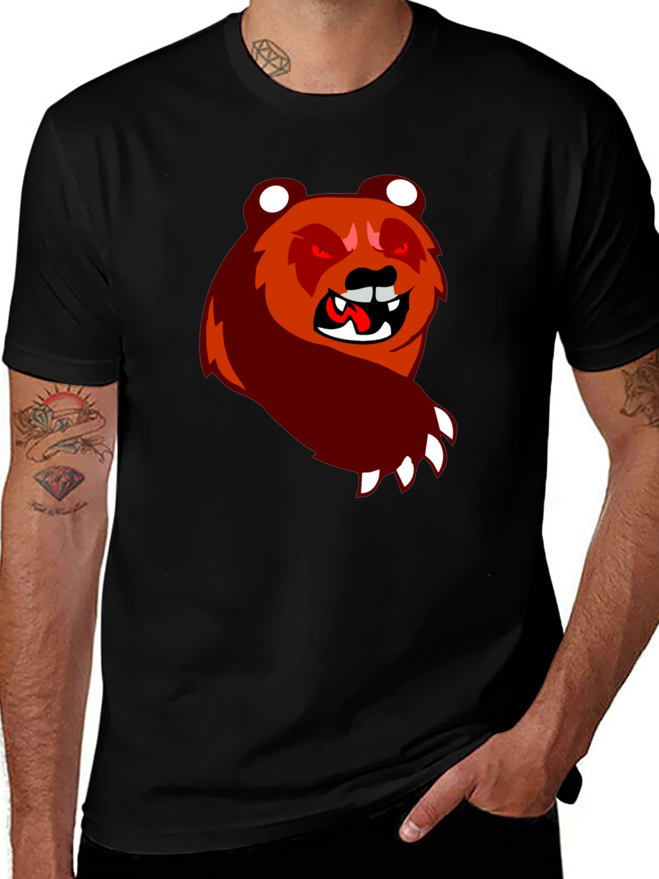 Cartoon Bear Graphic Black T-Shirt