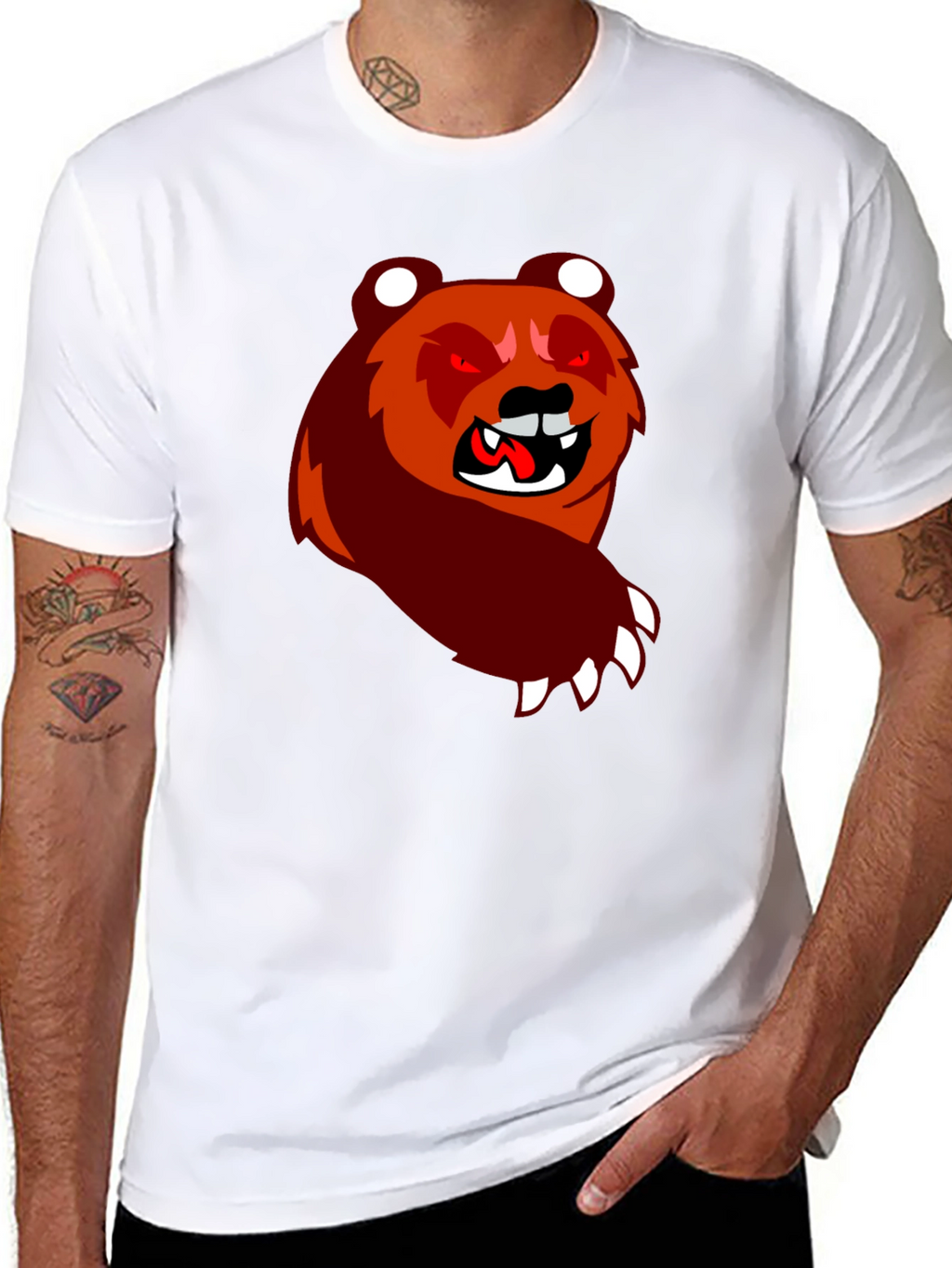 Cartoon Bear Graphic Black T-Shirt