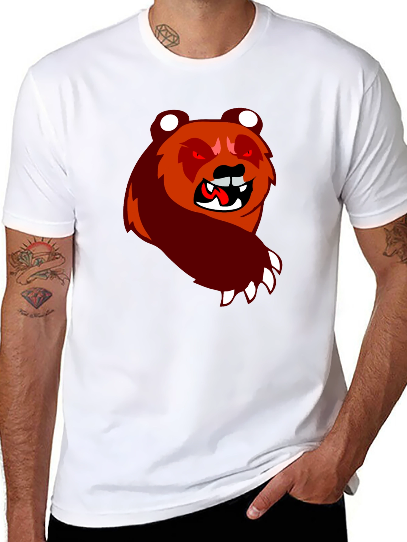 Cartoon Bear Graphic Black T-Shirt