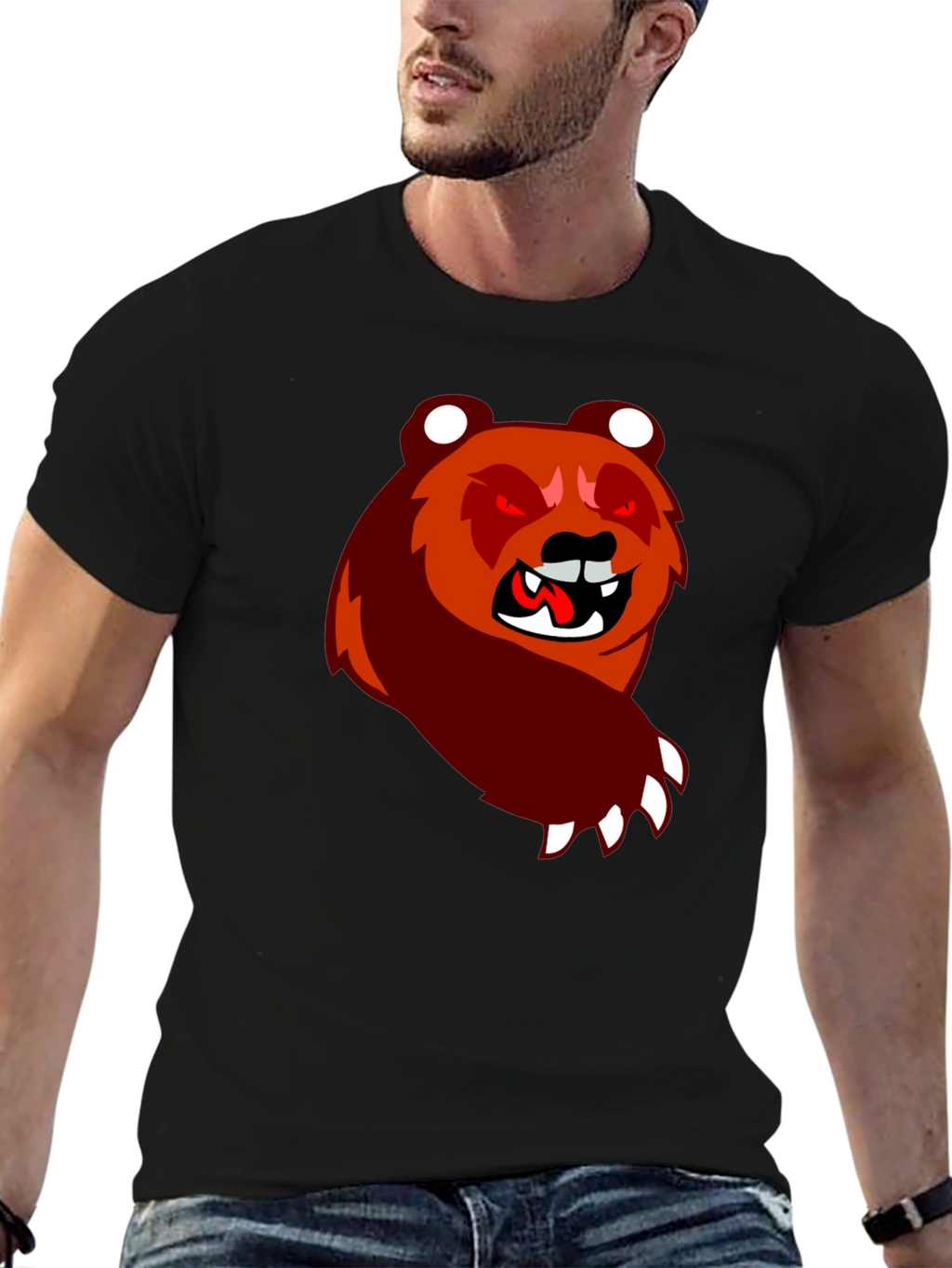 Cartoon Bear Graphic Black T-Shirt
