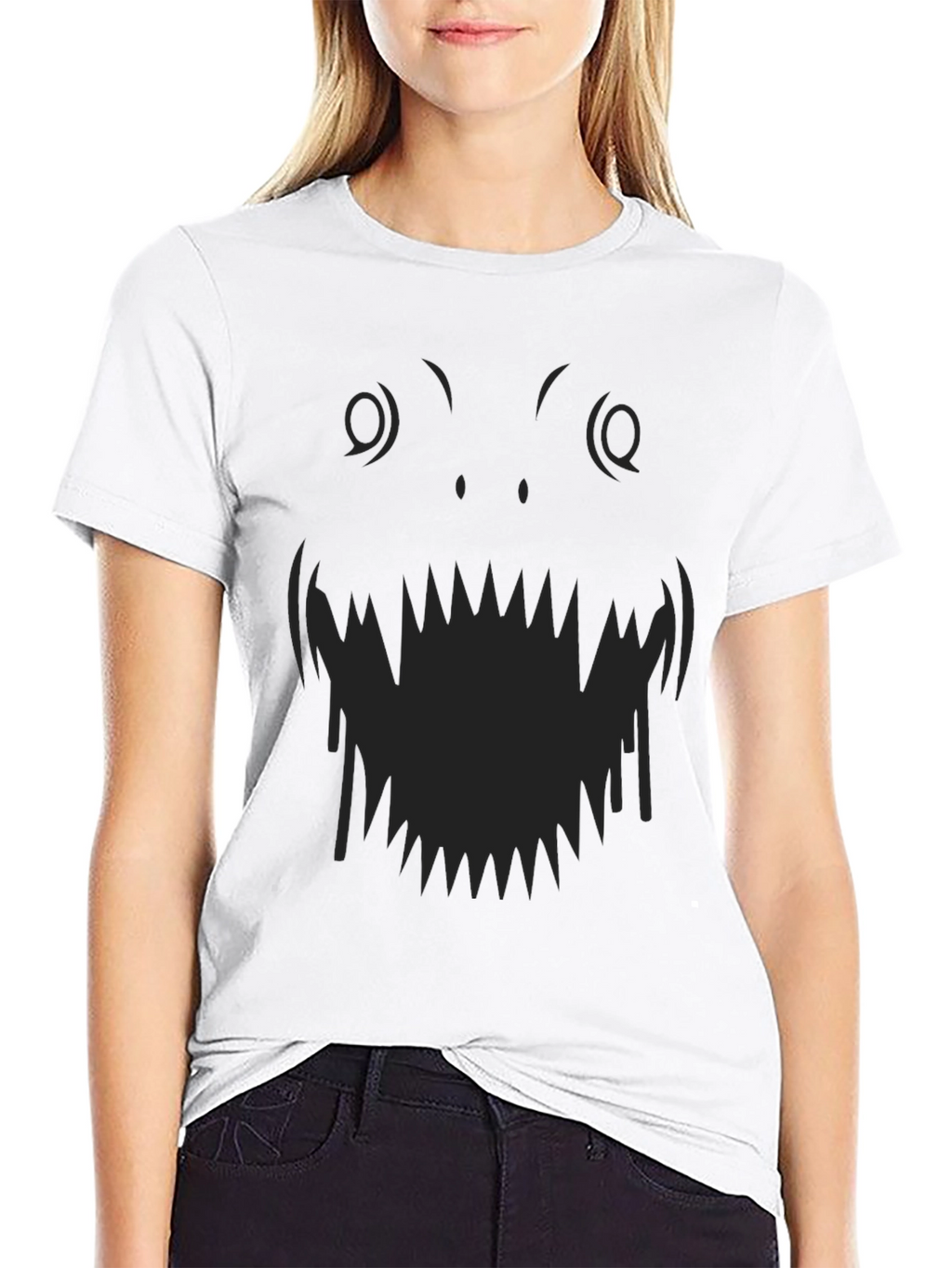 Monster Face Graphic Tee - Black Cotton T-Shirt