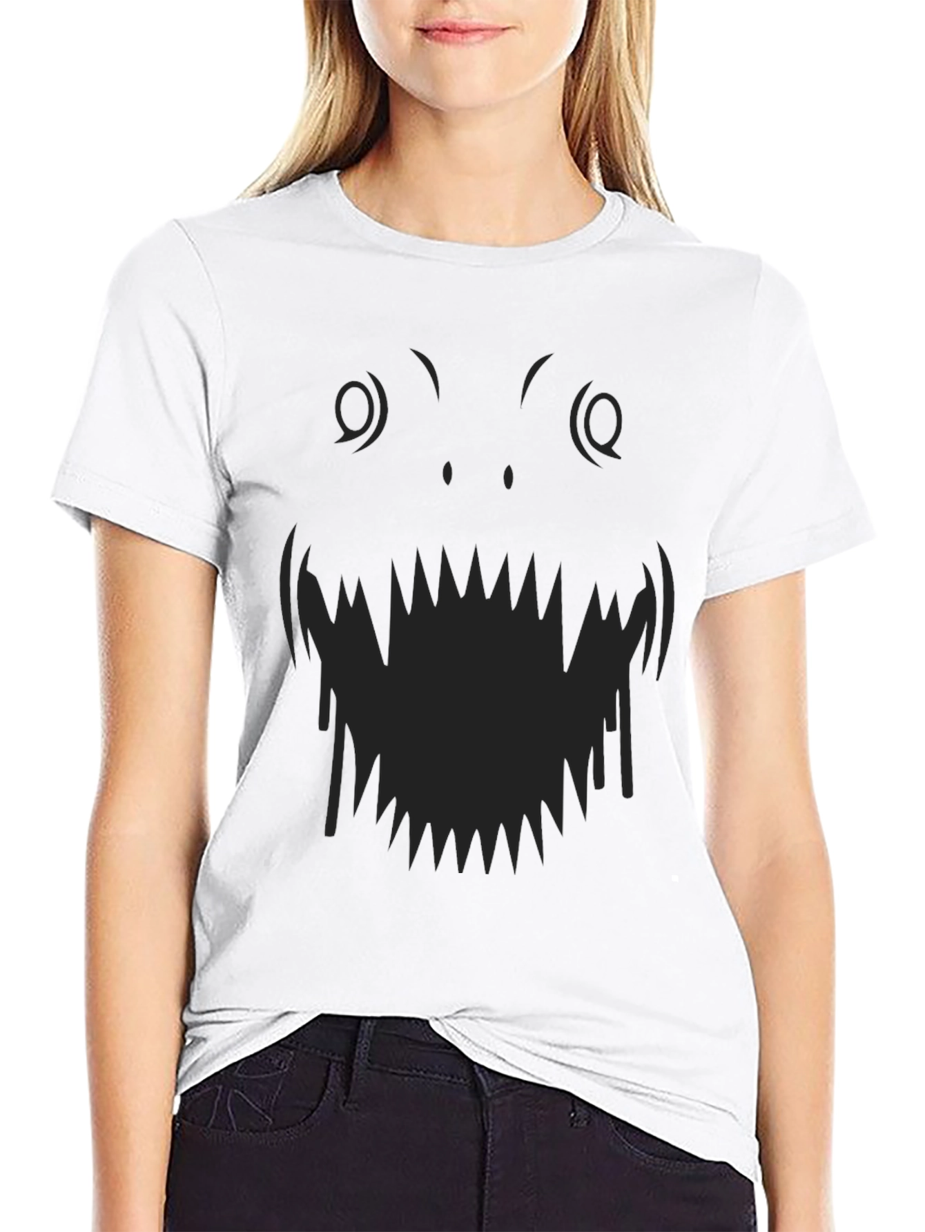 Monster Face Graphic Tee - Black Cotton T-Shirt