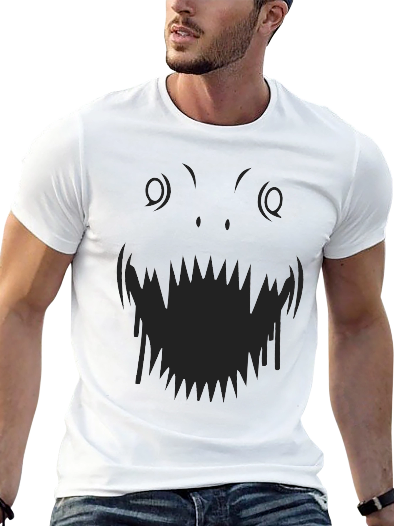 Monster Face Graphic Tee - Black Cotton T-Shirt