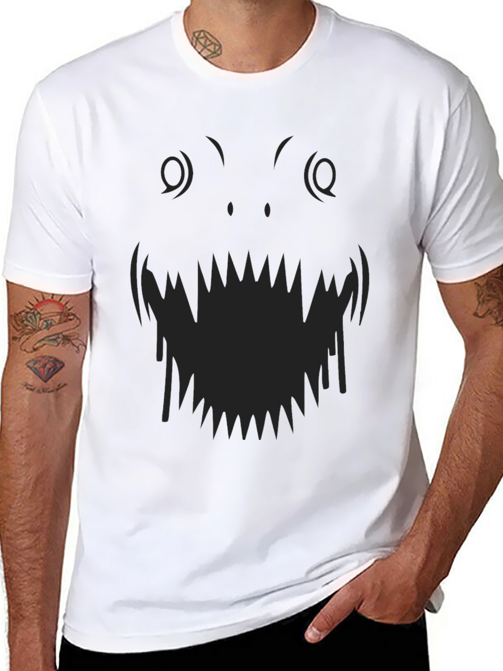 Monster Face Graphic Tee - Black Cotton T-Shirt