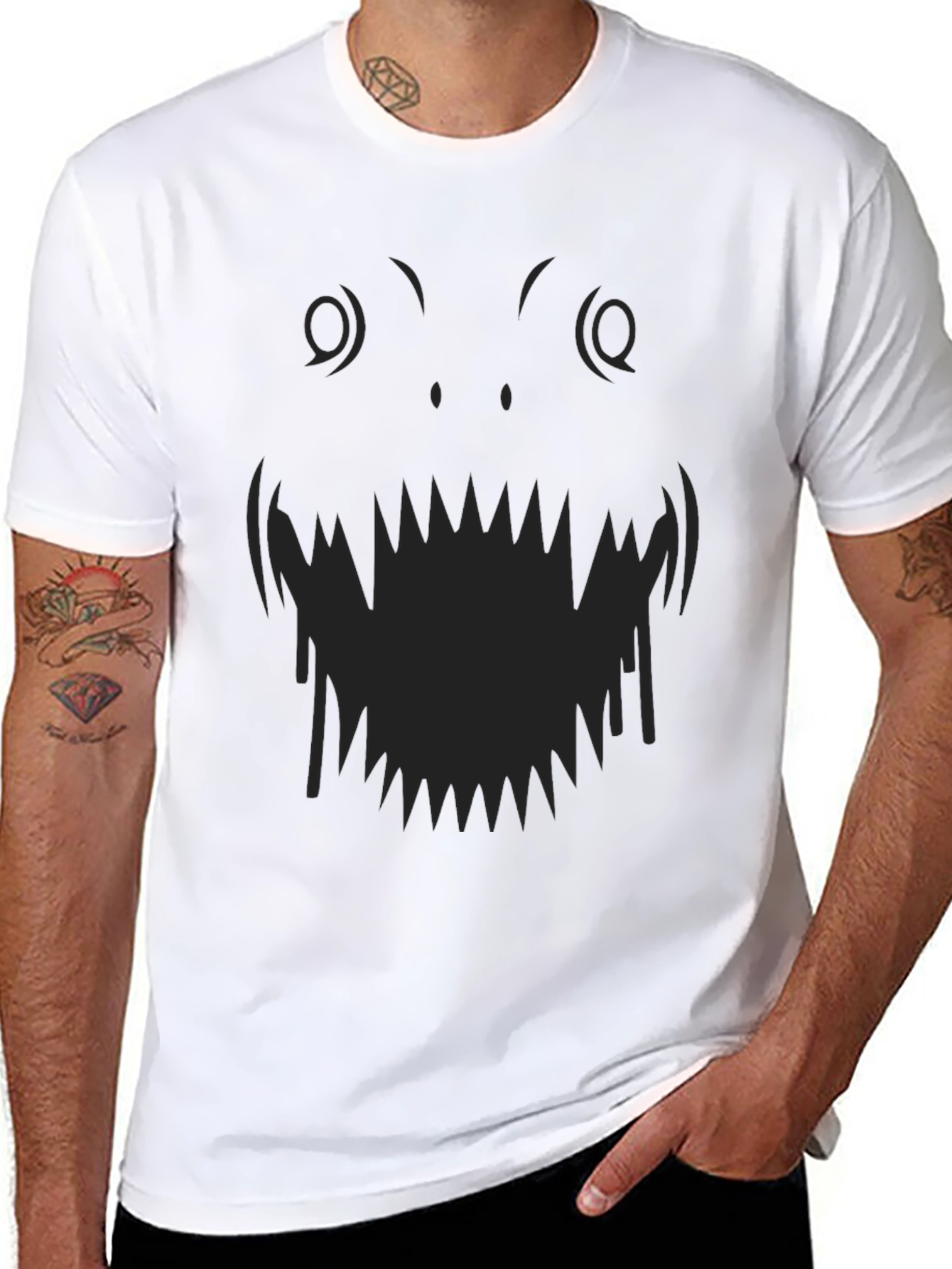 Monster Face Graphic Tee - Black Cotton T-Shirt