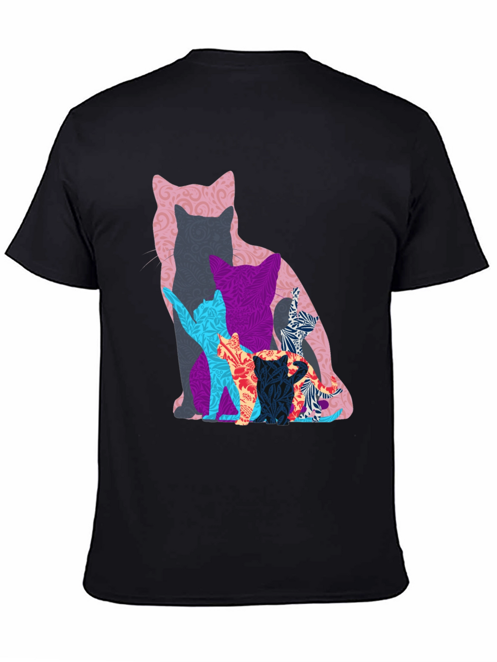 Stylish Cat Silhouette Graphic Tee - Black
