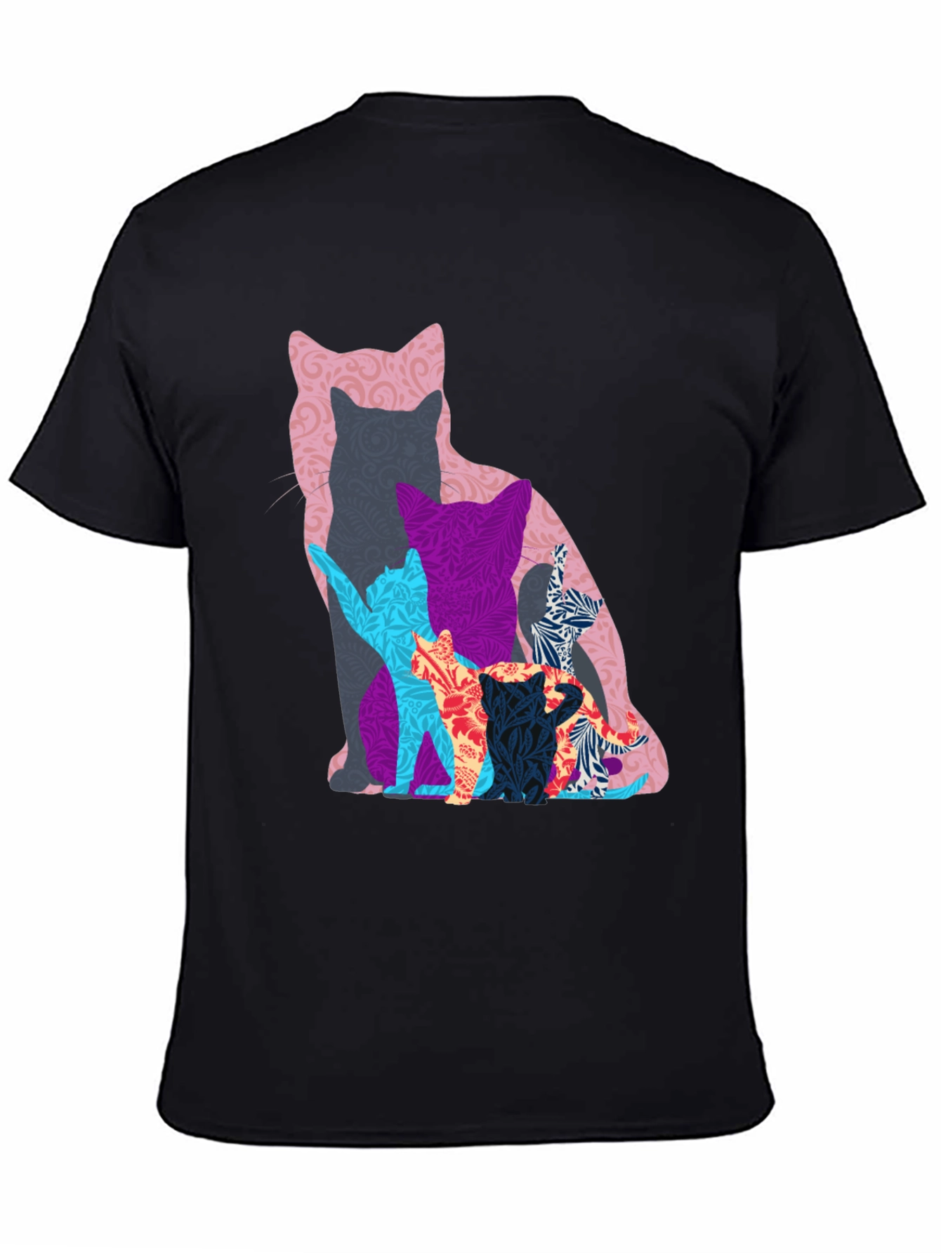 Stylish Cat Silhouette Graphic Tee - Black