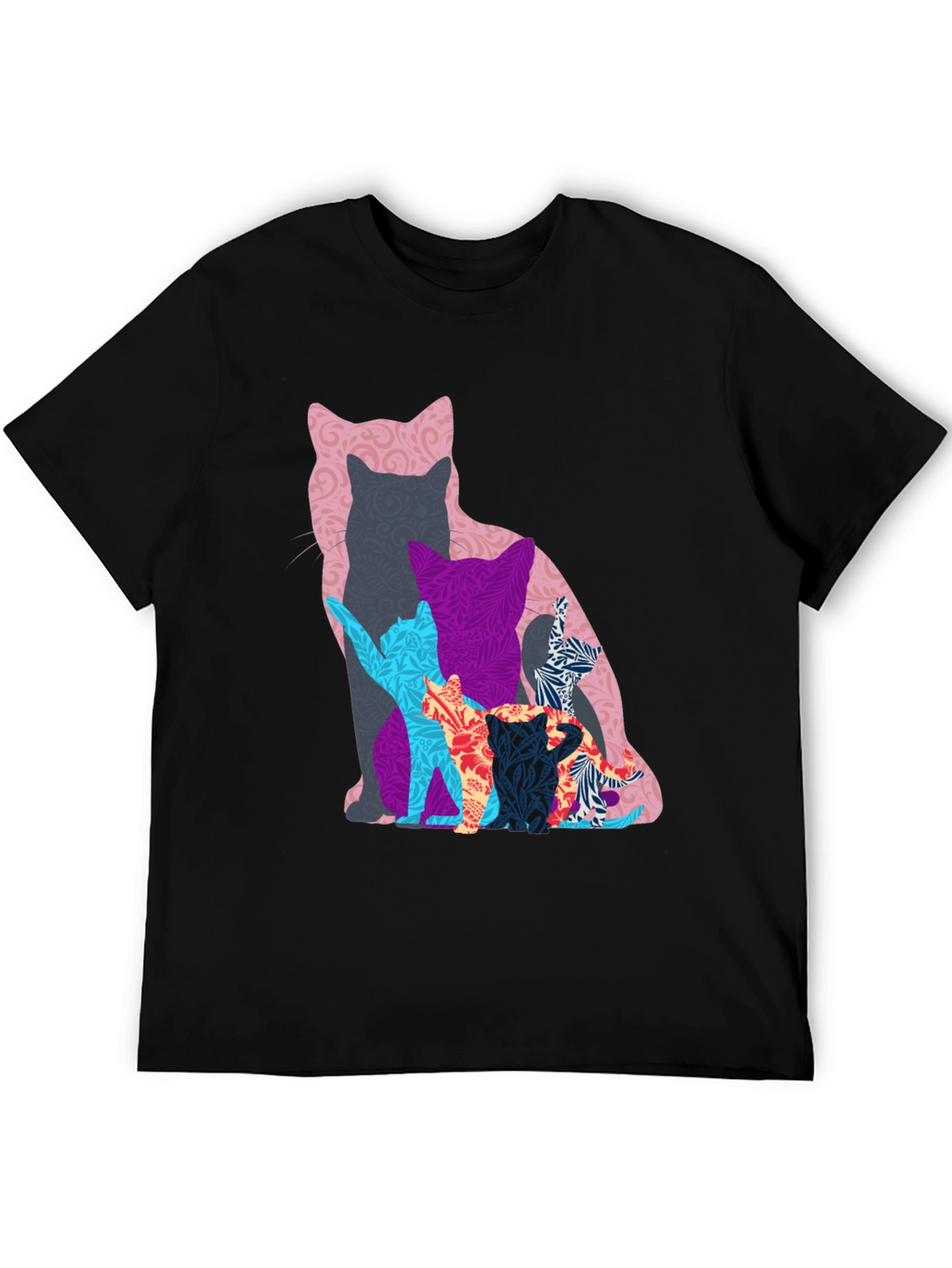 Stylish Cat Silhouette Graphic Tee - Black