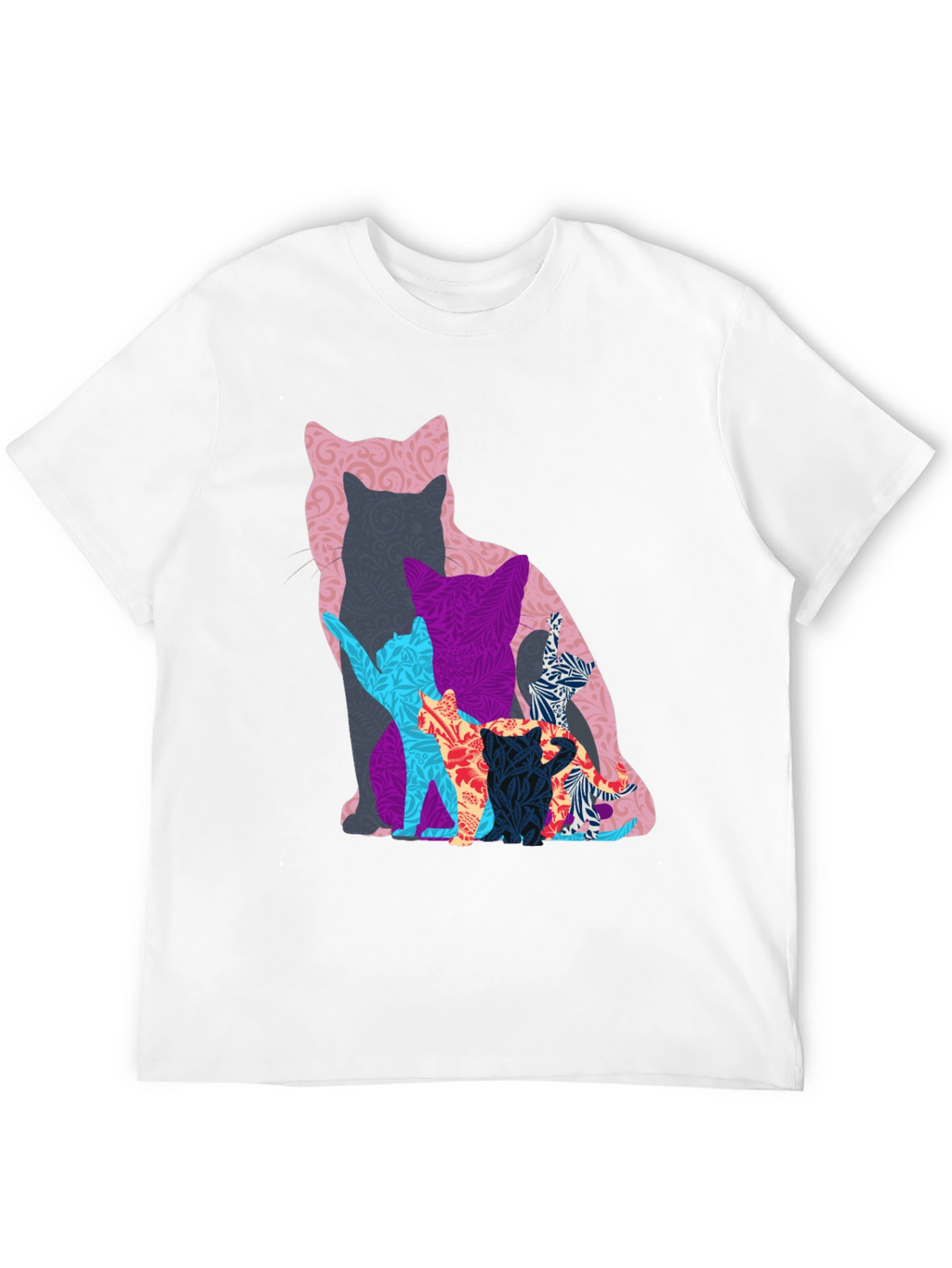 Stylish Cat Silhouette Graphic Tee - Black