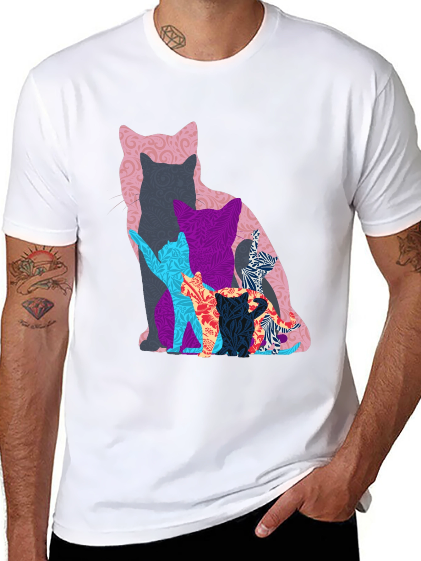 Stylish Cat Silhouette Graphic Tee - Black