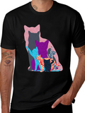 Stylish Cat Silhouette Graphic Tee - Black