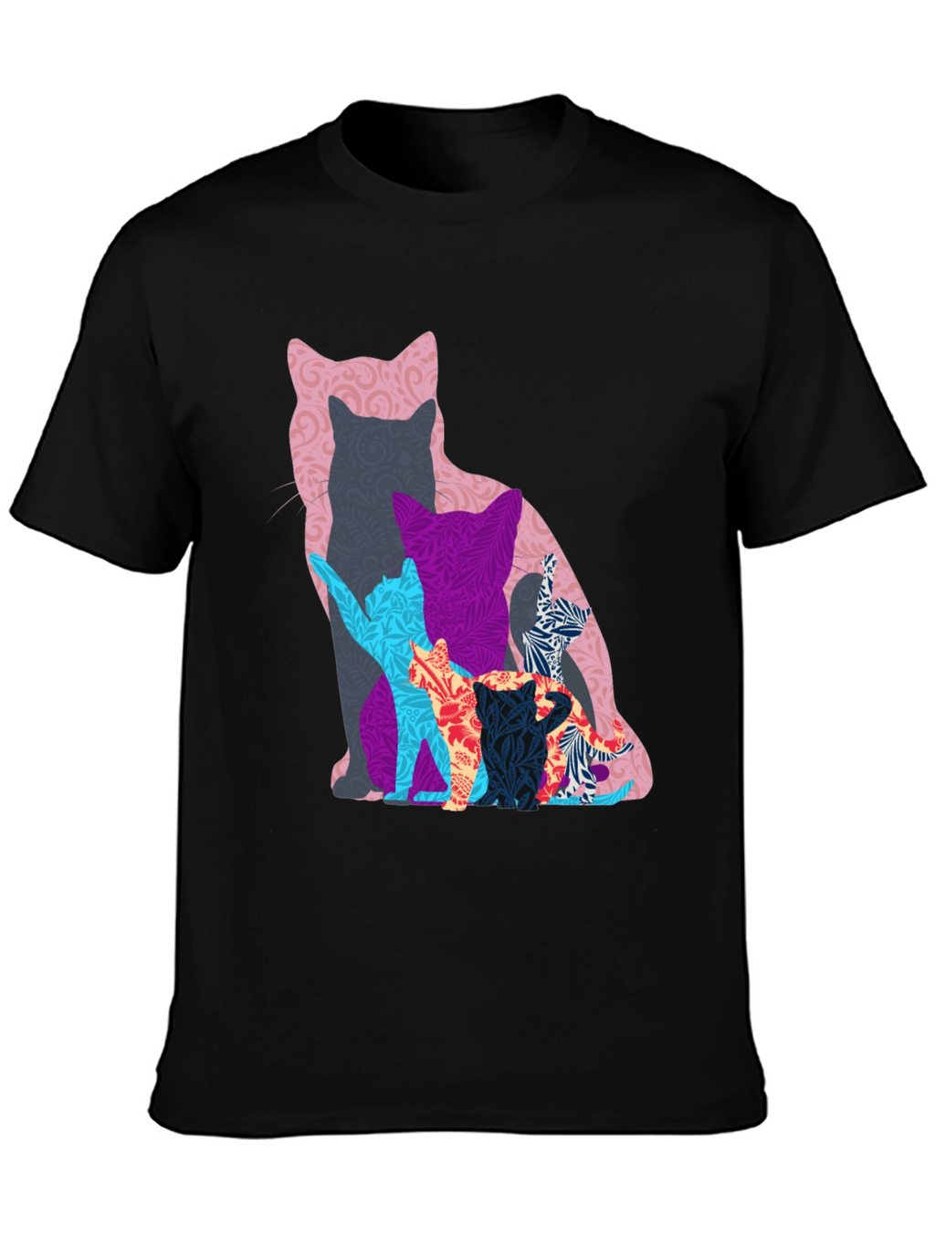 Stylish Cat Silhouette Graphic Tee - Black