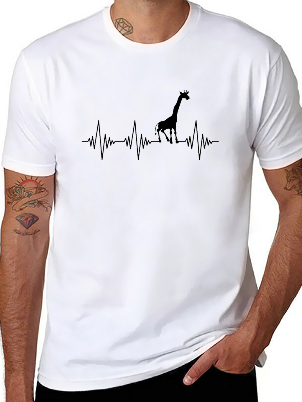 Giraffe Heartbeat Graphic Tee - Black