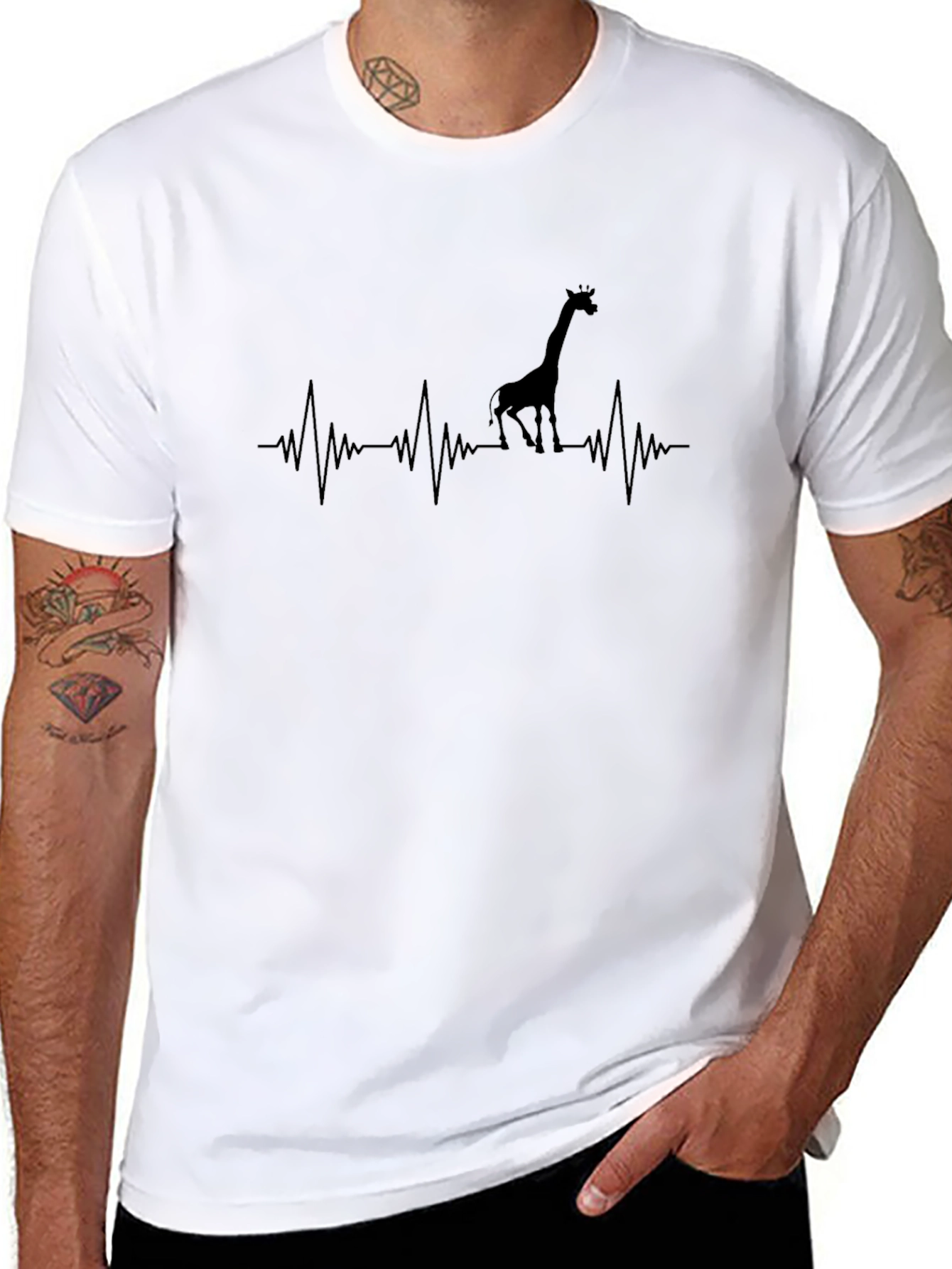 Giraffe Heartbeat Graphic Tee - Black