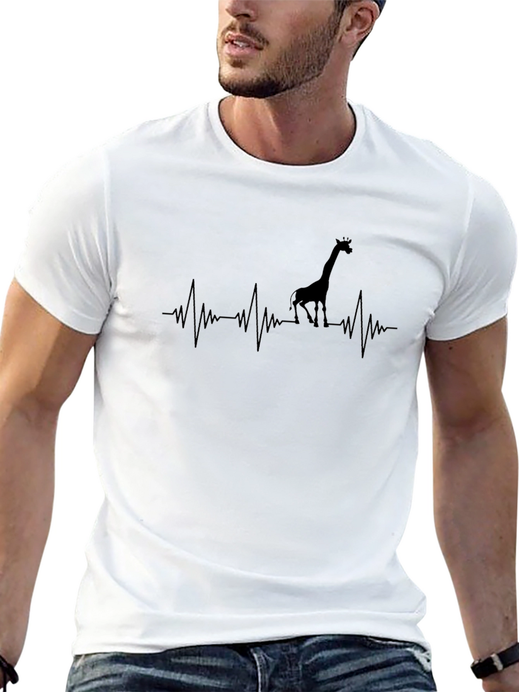 Giraffe Heartbeat Graphic Tee - Black