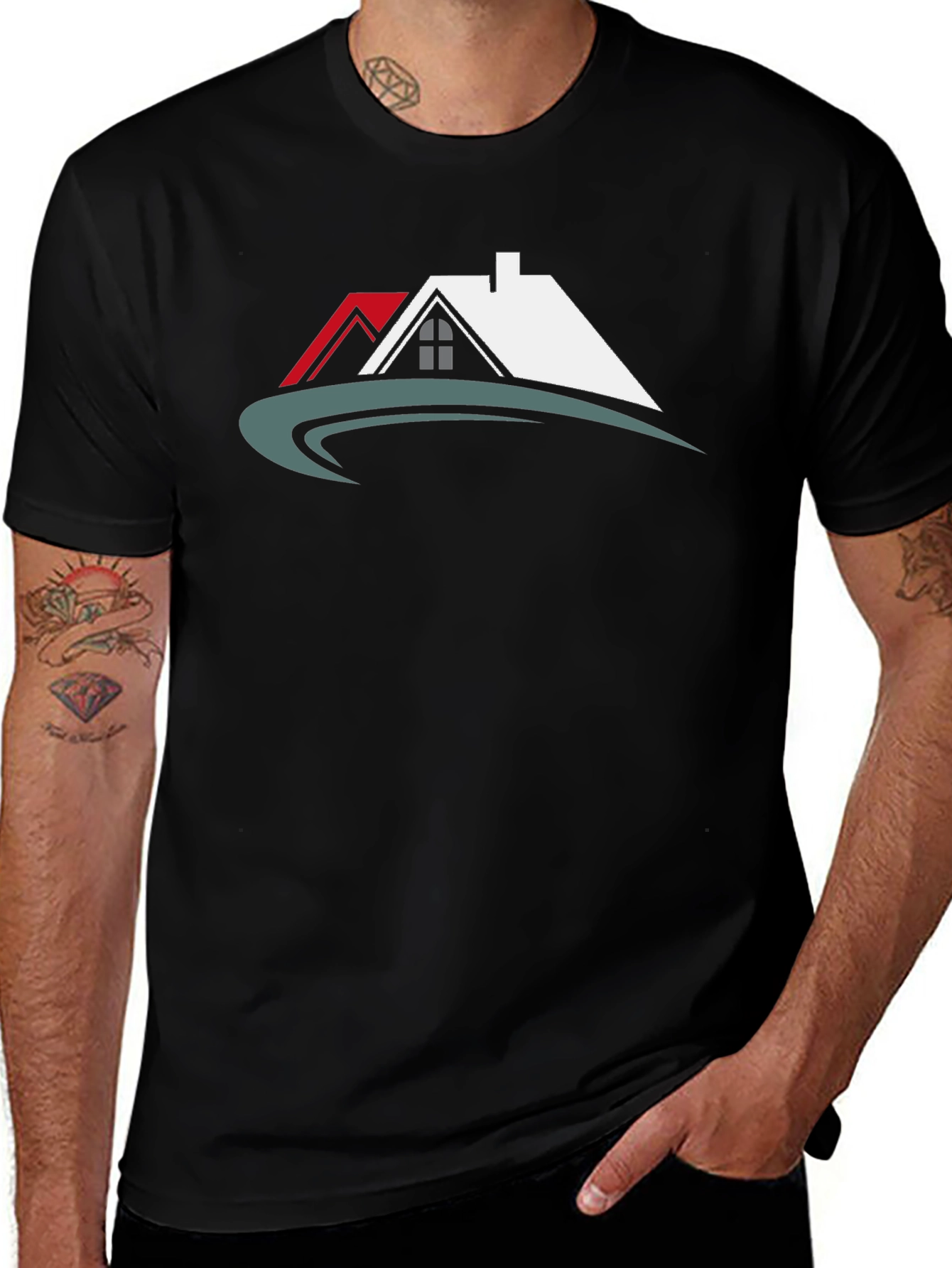 Black T-Shirt with House Graphic