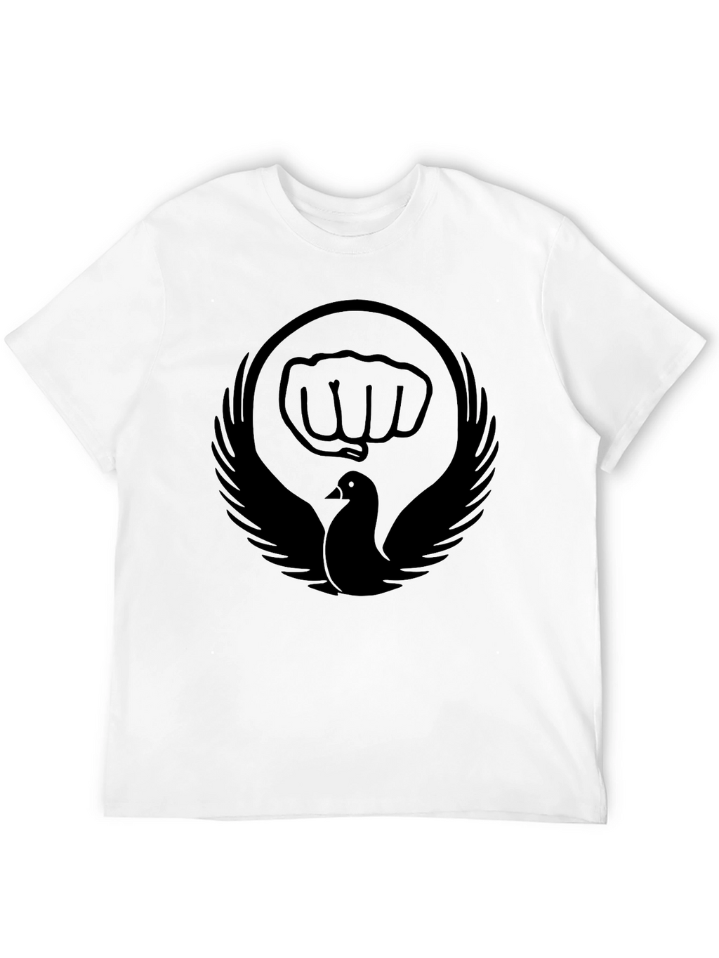 Black T-Shirt with Dove and Fist Graphic