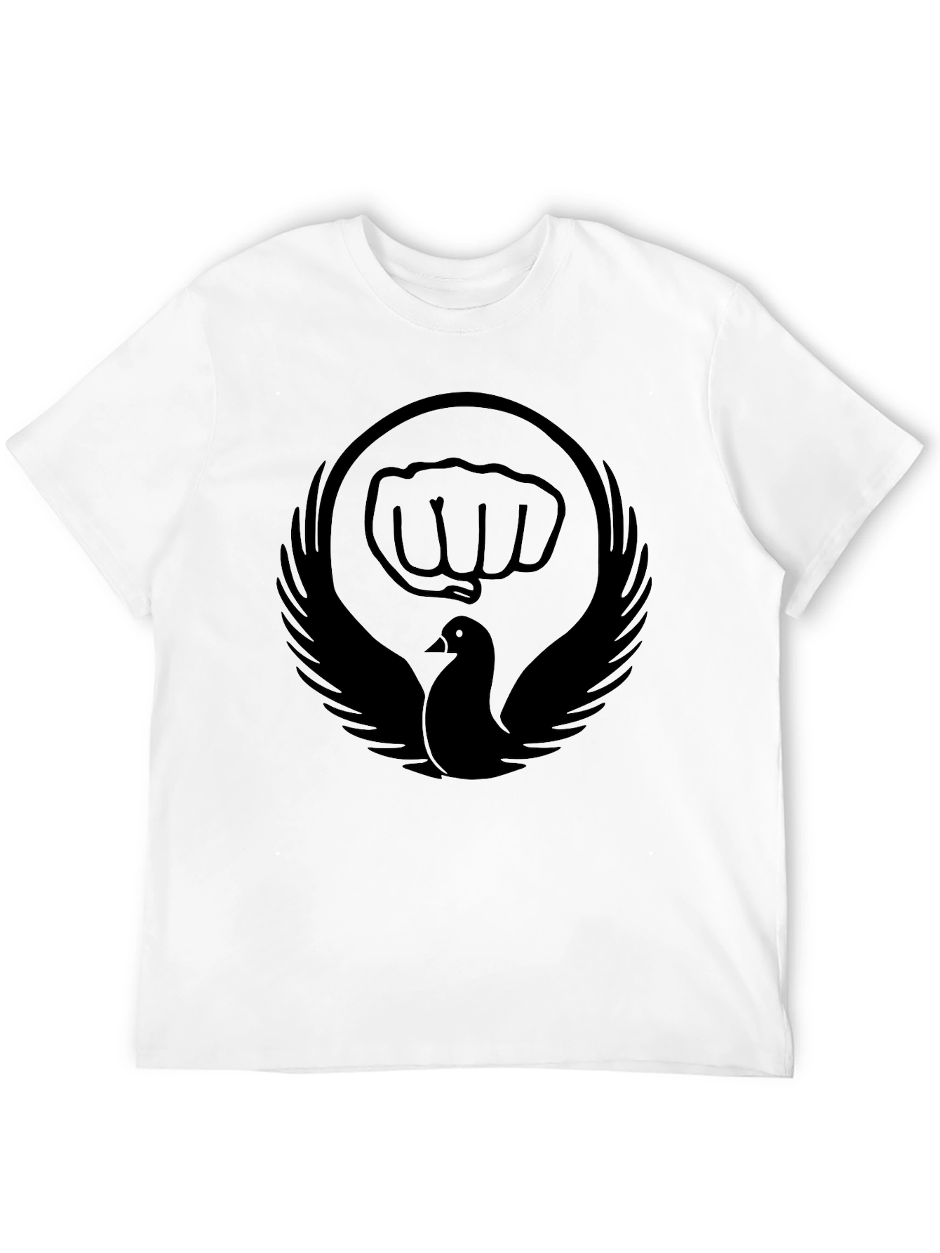 Black T-Shirt with Dove and Fist Graphic