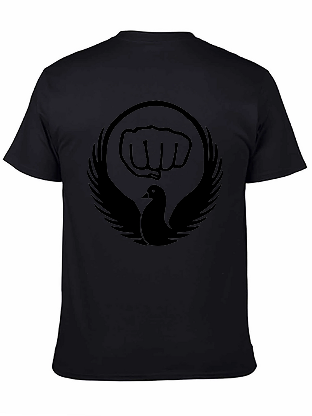 Black T-Shirt with Dove and Fist Graphic