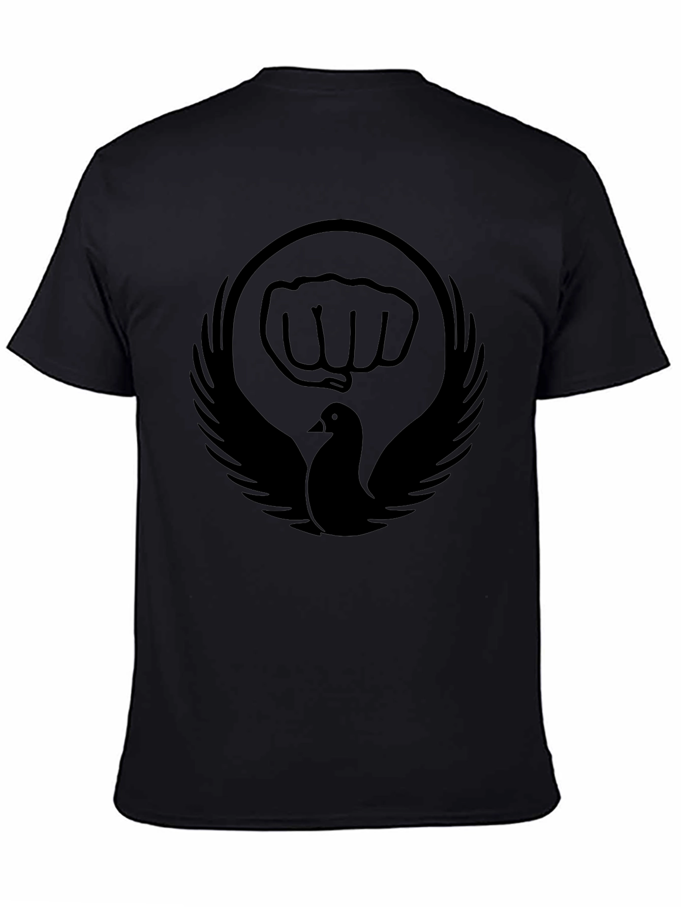 Black T-Shirt with Dove and Fist Graphic