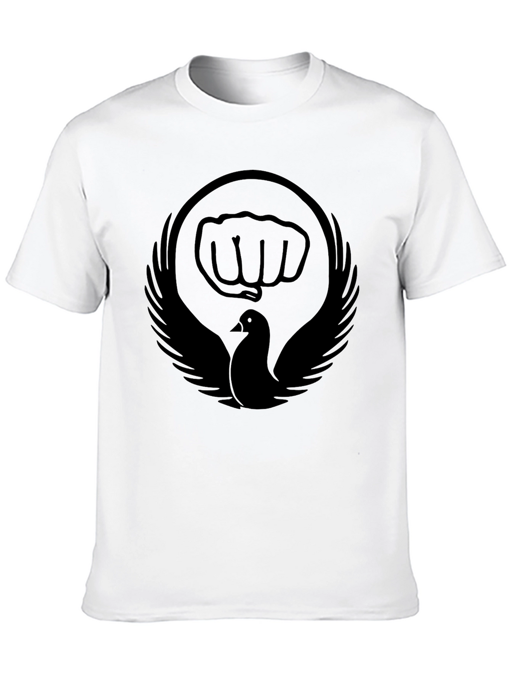 Black T-Shirt with Dove and Fist Graphic