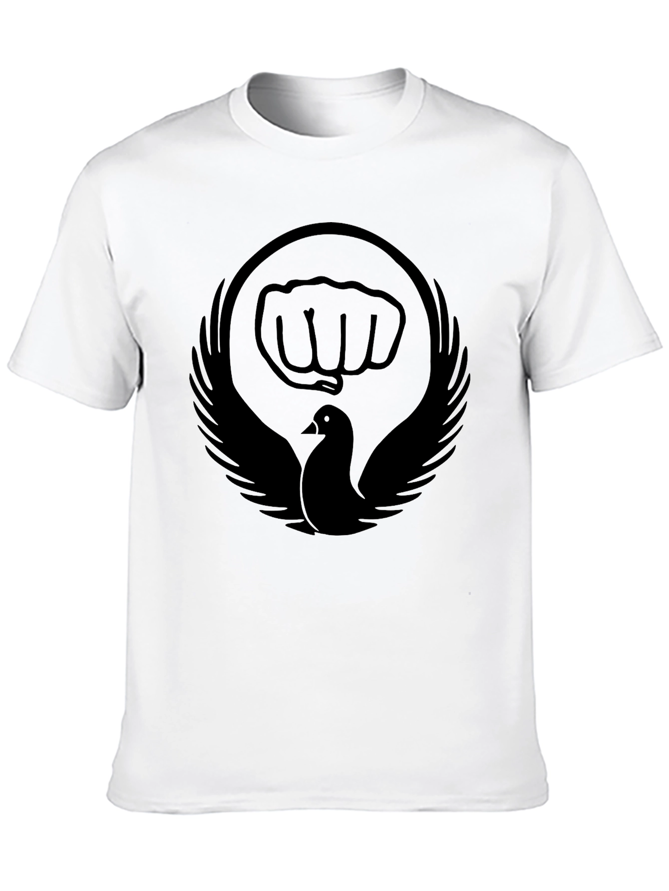 Black T-Shirt with Dove and Fist Graphic