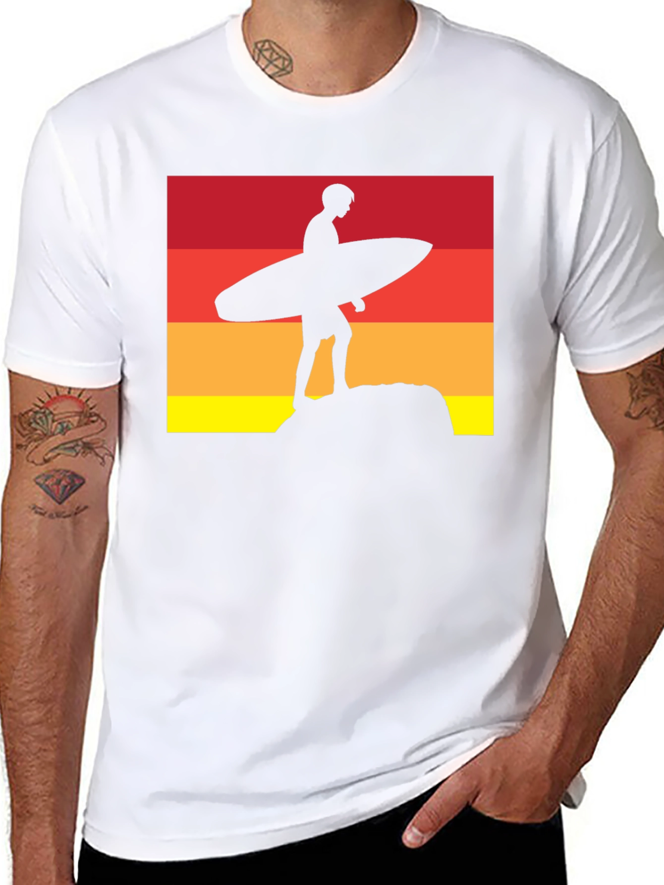 Sunset Surfer Graphic Tee - Black Cotton T-Shirt