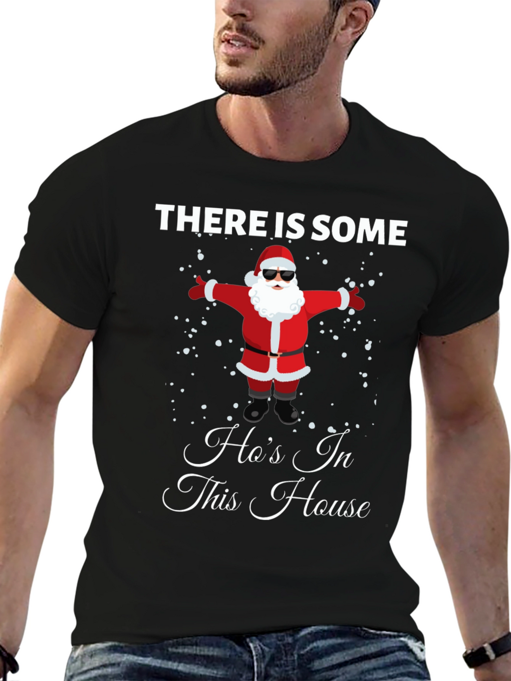 Funny Santa Hos In This House Black T-Shirt