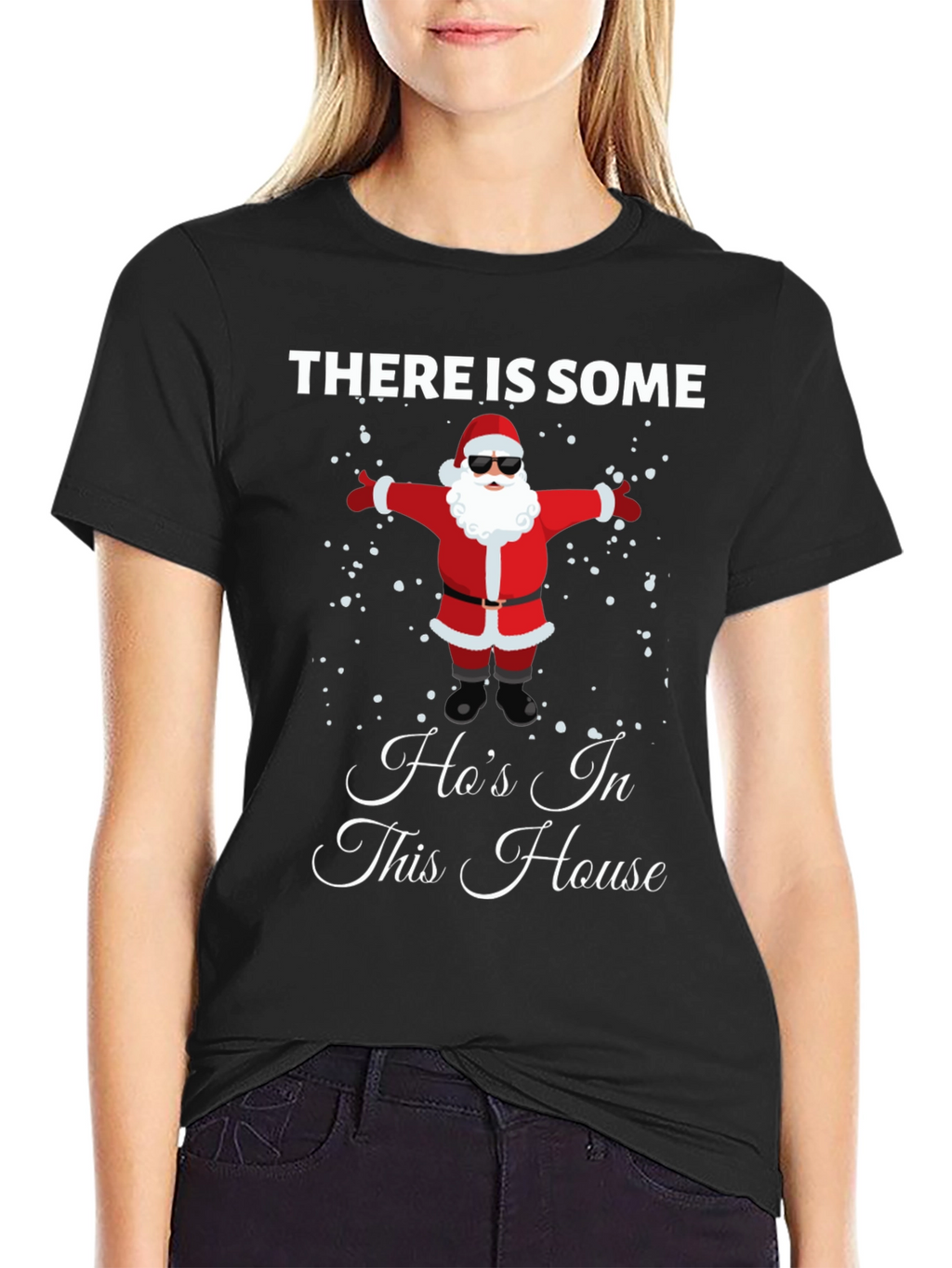 Funny Santa Hos In This House Black T-Shirt