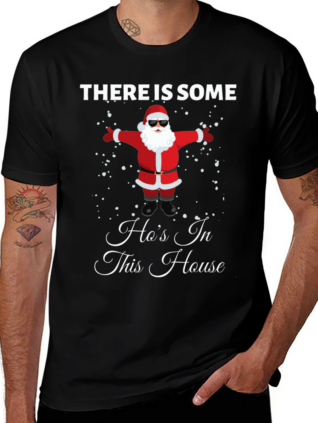 Funny Santa Hos In This House Black T-Shirt